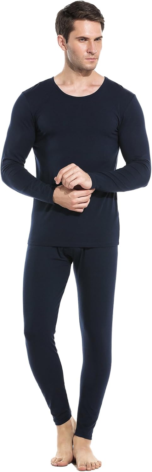 ADOME Herren Fleece Gef/&uuml;ttert Thermounterw/&auml;sche Flauschig Garnitur Winter Basic Unterw/&auml;sche Set Nachtw/&auml;sche Hemd und Hose