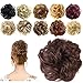 FESHFEN Messy Bun Hair Piece - Elastic Wavy Curly Hair Bun Scrunchies Extensions Synthetic Chignon Hairpieces for Women Girls, Dark Auburn 1 PCS