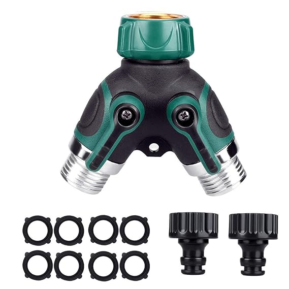 TIMESETL 2 Wege Verteiler 3/4 Zoll, Y Verteiler Wasserhahn Wasserdurchfluss regulier und absperrbar, Praktisch Einsatz im Gar