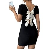 SOLY HUX Women's Short Sleeve Bow Back Bodycon Dress Elegant Cocktail Mini Dresses