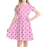Eyanse Girls Valentines Dress Outfits Cute Heart Dresses Short Sleeve with Swing