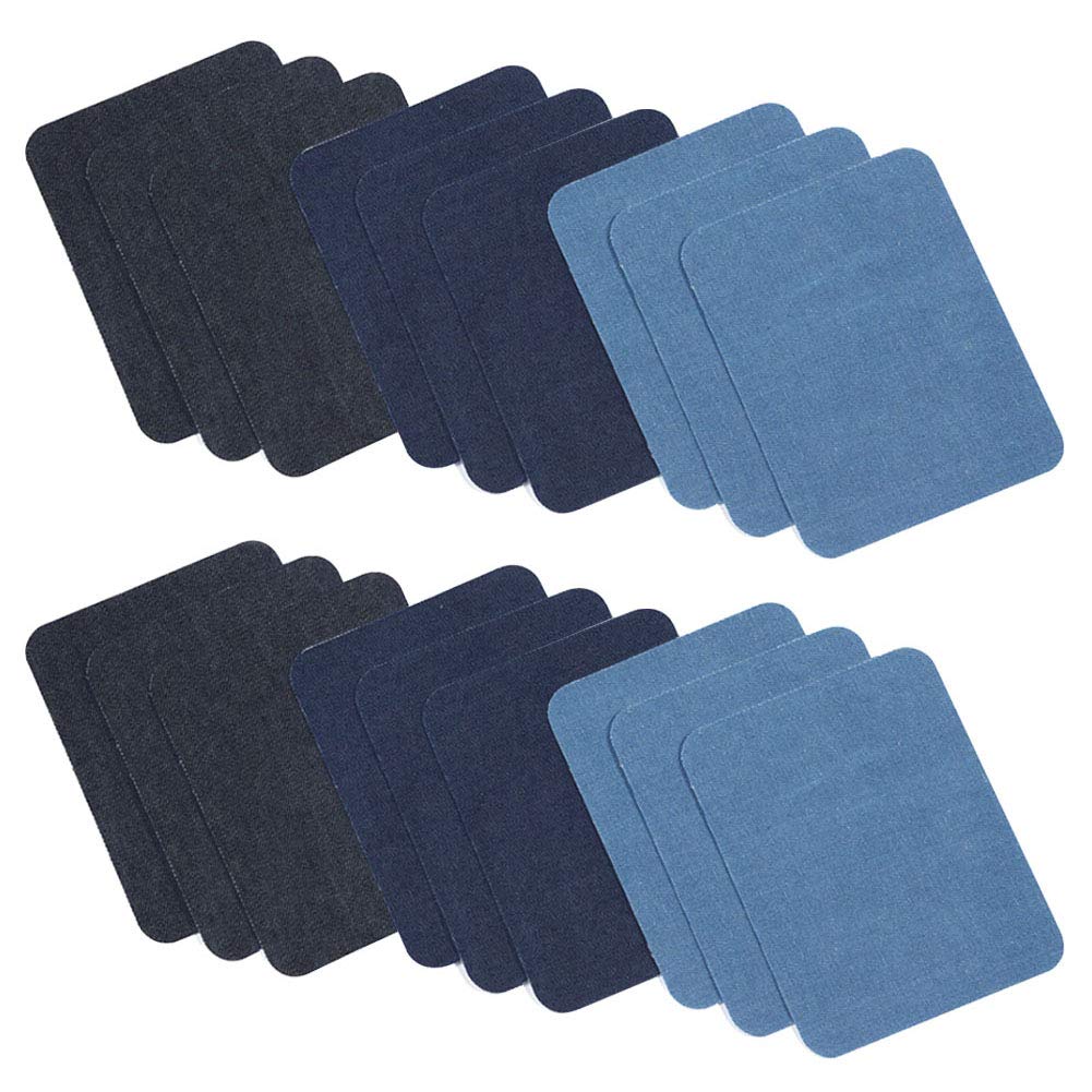 18 Pcs Iron On Denim Patches,No-Sew Shades Patches,Iron-on Repair Patches Kit for Clothing Jeans, 3 Colors (4.9 x 3.7 inch)