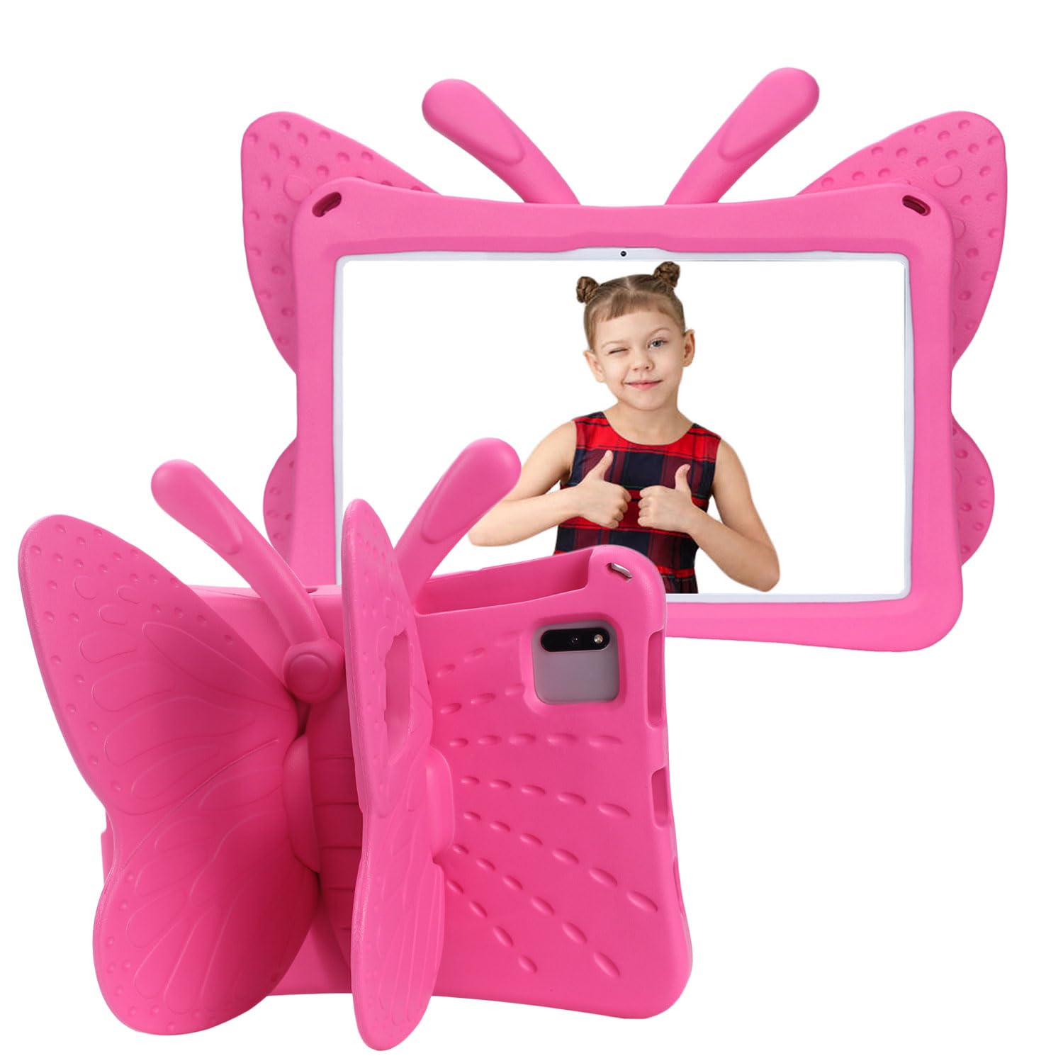 Tading for Lenovo Tab M10 Plus 3rd Gen Case Kids, Cute Butterfly Kid Proof EVA Foam Protective Stand Cover for Lenovo Tab M10 Plus (3rd Gen) 10.6 Inch (TB-125FU TB-128FU TB-128XU) 2022 - Magenta