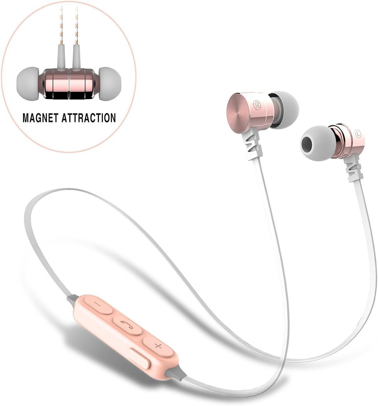 Bluetooth Earbuds,Magnet Attraction V4.0 Wireless in-Ear Sports Earphones Headset Headphones Noise Reduction Earbuds Stereo Earphones with Microphone and Volume Control (Pink)