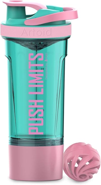 Artoid Mode 720ml Aqua Pink Protein Shaker Bottle with Storage Box