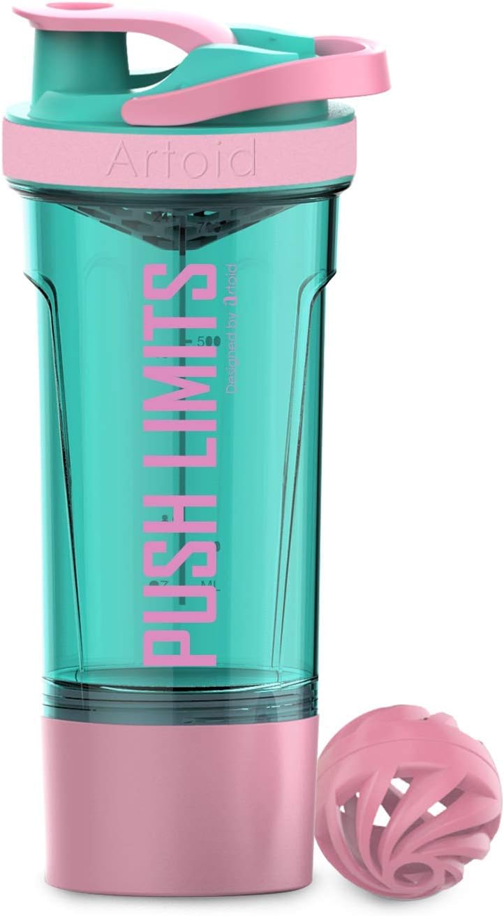 Artoid Mode 720ml Aqua Pink Protein Shaker Bottle with Storage Box