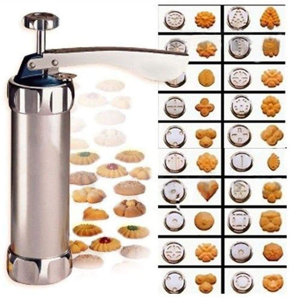 Photo 1 of Cookie Press Maker Kit for DIY Biscuit Maker and Decoration with 8 Stainless Steel Cookie discs and 8 nozzles (Stainless Steel)