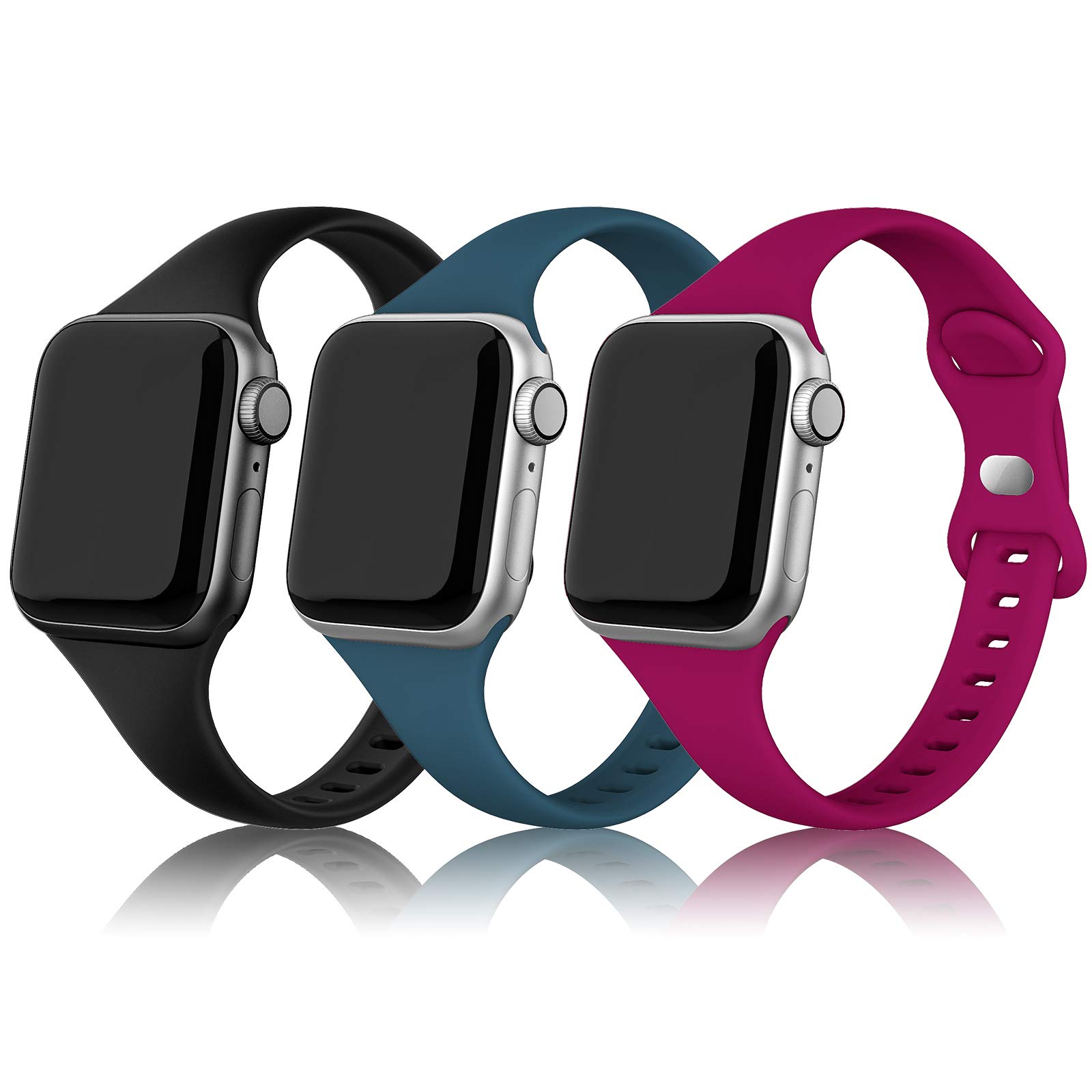 PARMPH 3 Packs Silicone Strap Compatible with Apple Watch 38mm 40mm 41mm 42mm(Series 10), Narrow Sport Soft Silicone Slim Thin Replacement Wristband for iWatch Series 10 9 8 7 6 5 4 3 2 1 SE Women Men