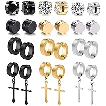 WAINIS 12 Pairs Stainless Steel Non Pierced Magnetic Earrings for