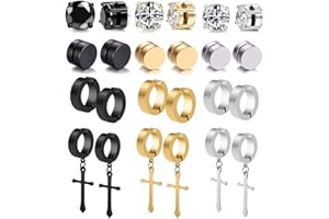 WAINIS 12 Pairs Stainless Steel Non Pierced Magnetic Earrings for Men Women Clip on Dangle Magnet Earrings Set