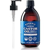 Castor Oil Organic Cold Pressed,100% Pure Hexane Free, Unrefined Natural Oil for Hair Growth, Eyelashes, Eyebrows, Skin & Body Moisturizing,16Oz