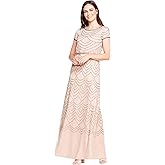 Adrianna Papell Womens Short Sleeve Blouson Beaded Gown