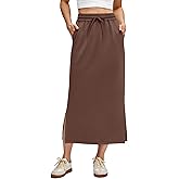 G4Free Smoofit Maxi Skirt for Women Modal Soft Drawstring Casual Long Skirts Side Slits Midi Lounge with 2 Pockets