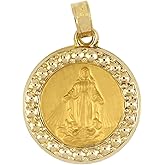 RP 14k Yellow Gold Polished Miraculous Virgin Mary Halo Round Pendant Medal