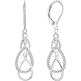 YL 925 Sterling Silver Teardrop Dangle Drop Earrings Cubic Zirconia Interlocked Jewelry for Women