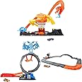 Bundle of Hot Wheels City Pizza Slam Cobra Attack, Snake Tail Spiral Track, 1 Vehicle + Bat Loop Attack with Adjustable Loop & Launcher, Toy Car + City Track Pack, 10 Component Parts, Toy Vehicle
