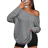 Trendy Queen Womens Off The Shoulder Tops Oversized Tshirts Long Sleeve 2026 Casual Basic Tees