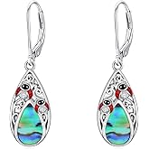 WINNICACA Filigree Abalone Shell Teardrop Earrings for Women 925 Sterling Silver Leverback Dangle Drop Earrings for Her Anniversary Birthday Valentines Day Gifts