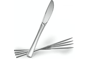 PLASTICPRO Disposable Heavy Duty Silver Plastic Knives, Fancy Plastic Silverware Looks Like Real Silver Cutlery - Utensils Gr