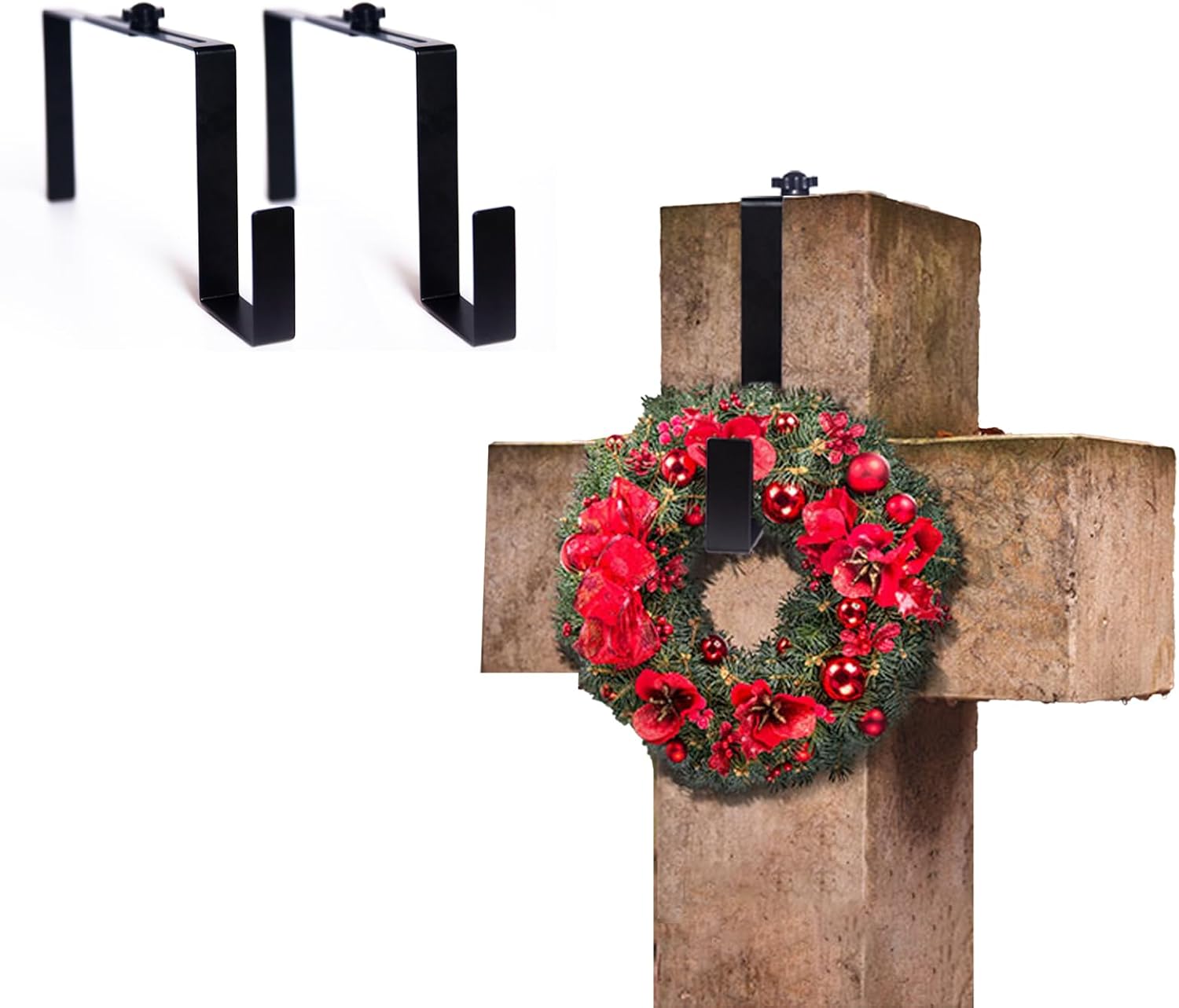 Wreath Hangers - Headstone Wreath Hanger Hook Telescopic for Christmas Headstones Cemetery Graves Tombstone Aluminum Stretchable Adjustable 6.3-11.22 in Black(2pcs)