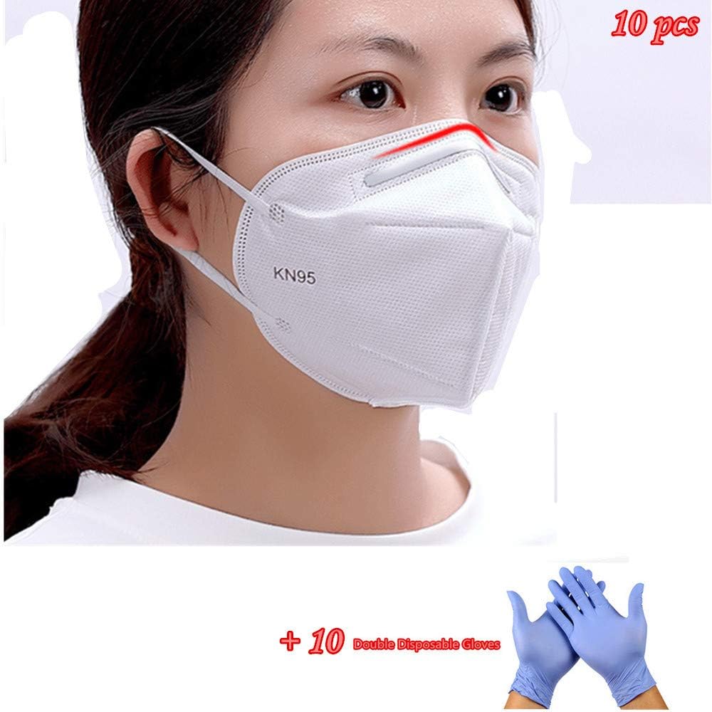 10 Pieces of Kn95 Mask With Adjustable Nose Clip for Perfect Tight Full Face Seal, 5 Layers of Protection Effective Against fine Airborne Particles, Dusts, Mists and Pollutants