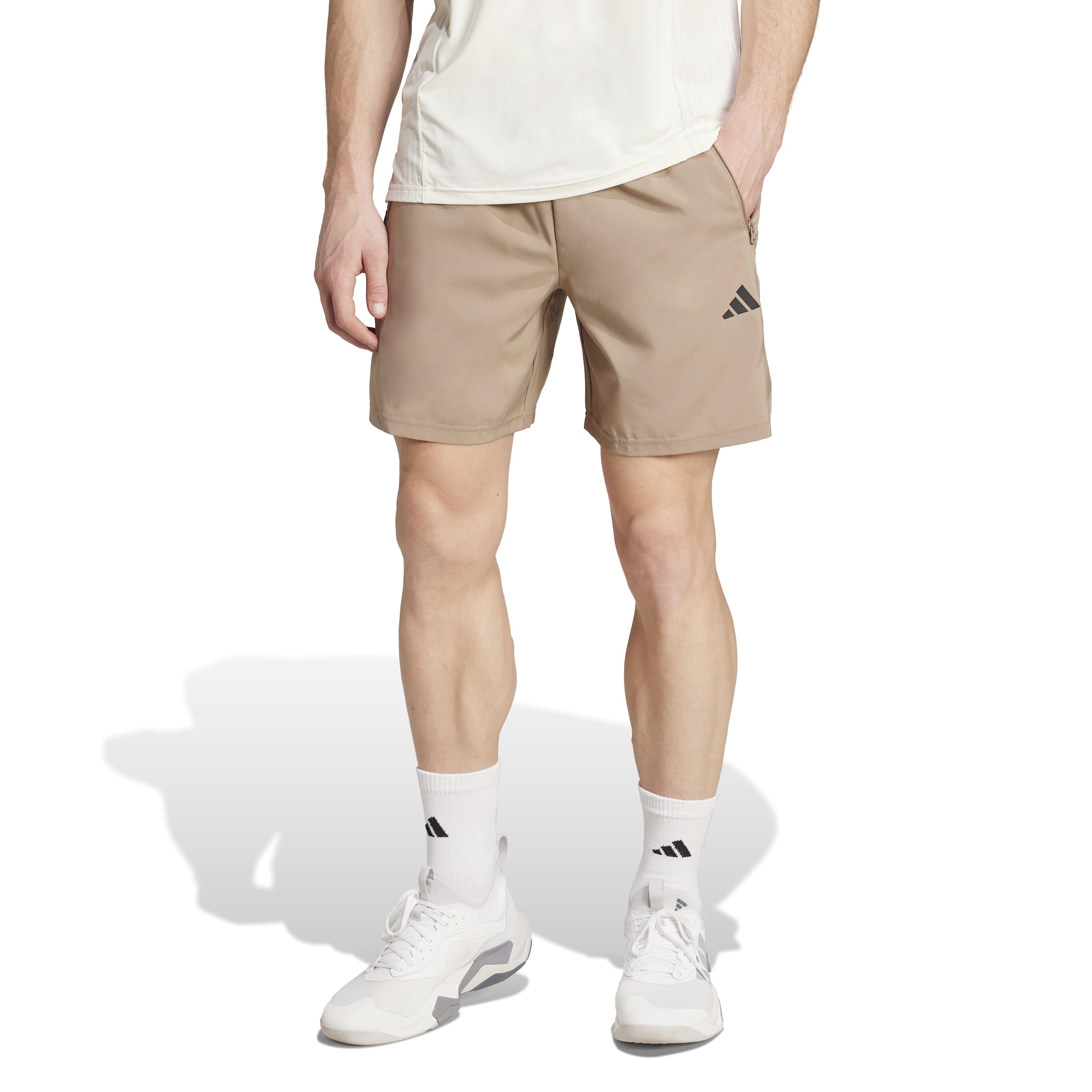 adidas Men's Train Essentials Woven Shorts, Chalky Brown/Black, Small/9" Image