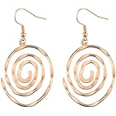coadipress Spiral Earrings for Women Lightweight Round Twisted Dangle Drop Hammered Earrings Creative Gold Silver Plated Circle Metal Statement Earrings Fashion Jewelry Gifts
