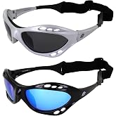 Birdz Eyewear Seahawk Polarized Sunglasses Jet Ski Goggles Sport Kite-Boarding, Surfing, Kayaking 2 Pairs Black &amp; Silver Frames with Blue &amp; Smoke Lenses