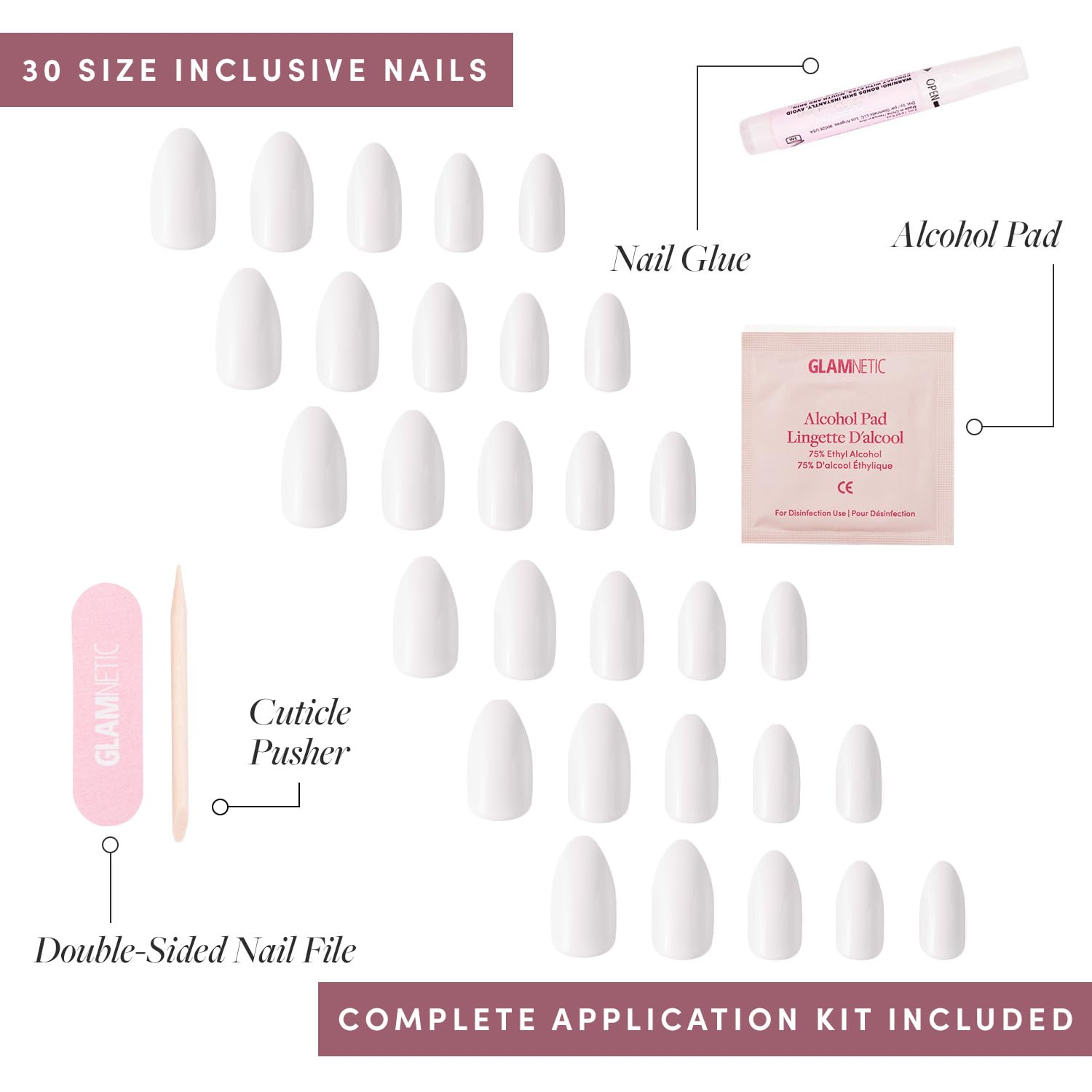 Glamnetic Press On Nails - Angel | Opaque White Short Almond Nails, Reusable | 12 Sizes - 24 Nail Kit - Image 4