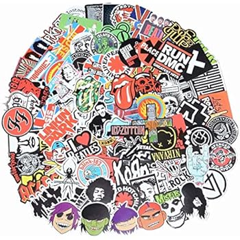 Band Stickers 100 Pcs Rock and Roll Music Stickers, Vinyl Waterproof Stickers for Personalize Laptop, Electronic Organ, Guitar, Piano, Helmet, Skateboard, Luggage Graffiti Decals (Stickers - 1)
