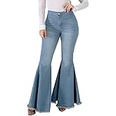 Bell Bottom Jeans for Women High Waisted Stretch Ripped Skinny Hole Classic Raw Hem Denim Flare Pants
