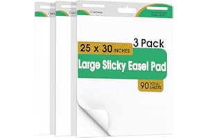 CREGEAR Sticky Easel Pad, 25 x 30 Inch Anchor Chart Paper, 3 Pack 30 Sheets, Large White Self Stick Flip Chart Paper for Teachers