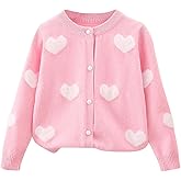OYOANGLE Toddler Girl's Heart Print Button Down Cardigan Sweater Long Sleeve Crewneck Knit Outerwear Coat