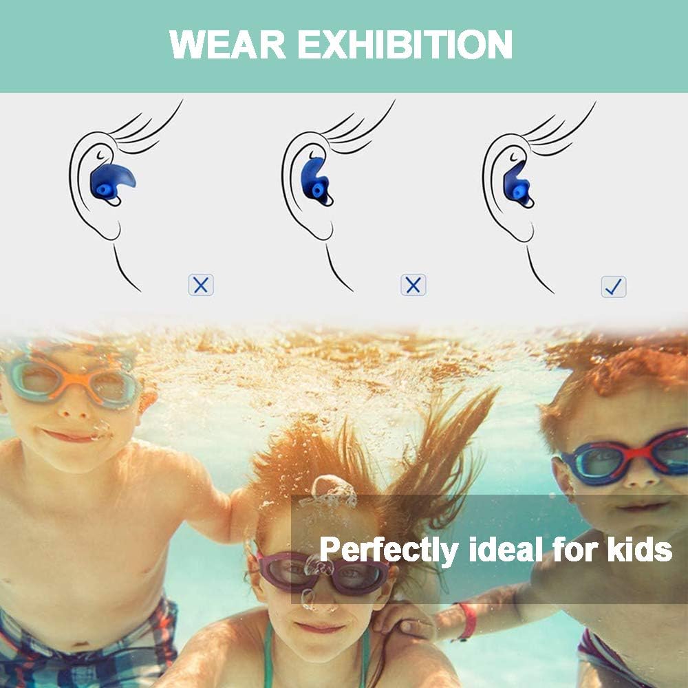 Swimming Earplugs 4 Pairs - Waterproof Reusable Silicone Swimming Ear Plugs for Swimming Showering Bathing Surfing Snorkeling and Other Water Sports: Health & Personal Care