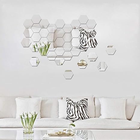 Amazon Itte 32枚126 X 110 X 63mmで六角ミラー Diyの壁鏡壁貼りシール幾何アクリルミラーステッカーステッカー壁紙 ヘキサゴン鏡ウォールステッカー割れにくい鏡オシャレ鏡面北欧インテリアミラーウォール シルバー シルバー63 ウォールステッカー オンライン通販