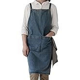 BCHWAY FAMILY Adjustable Bib Apron with Large Pockets, Cotton Denim Gardening Apron Cross Back Work Jean Apron for Women Men(Style A, Deep Blue)