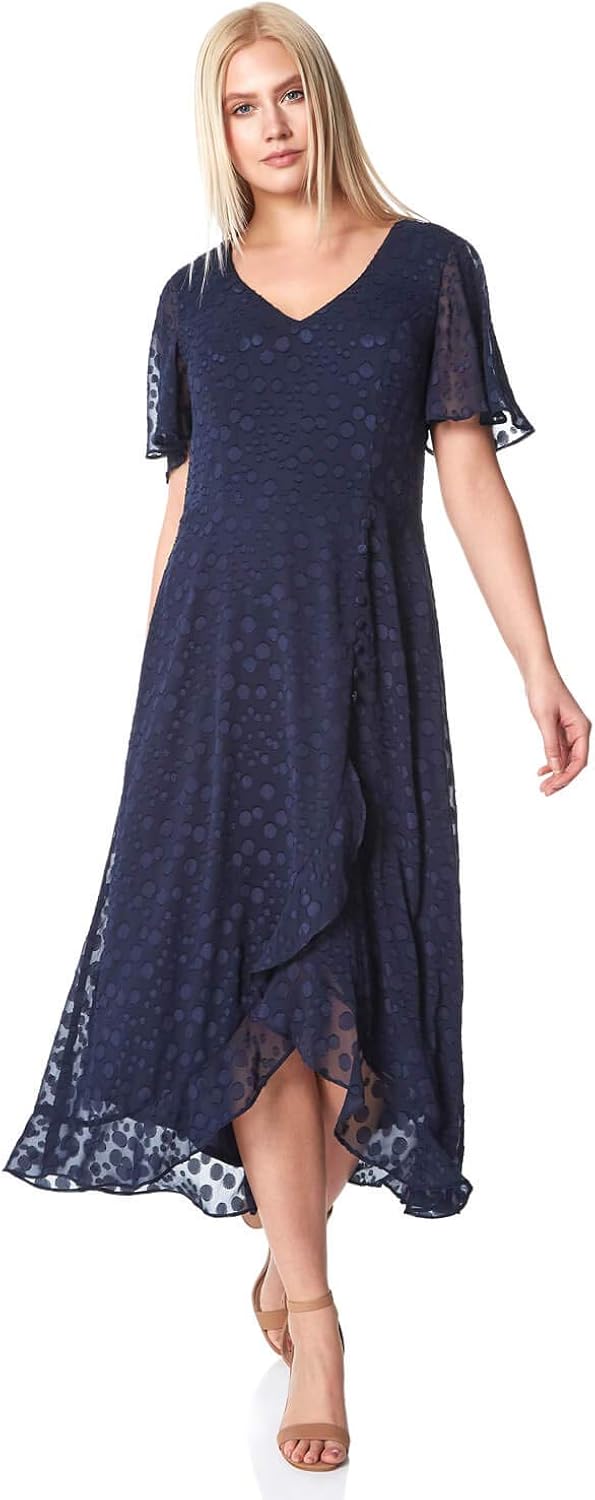 Roman Originals Women Spot Frill Asymmetric Midi Dress Ladies