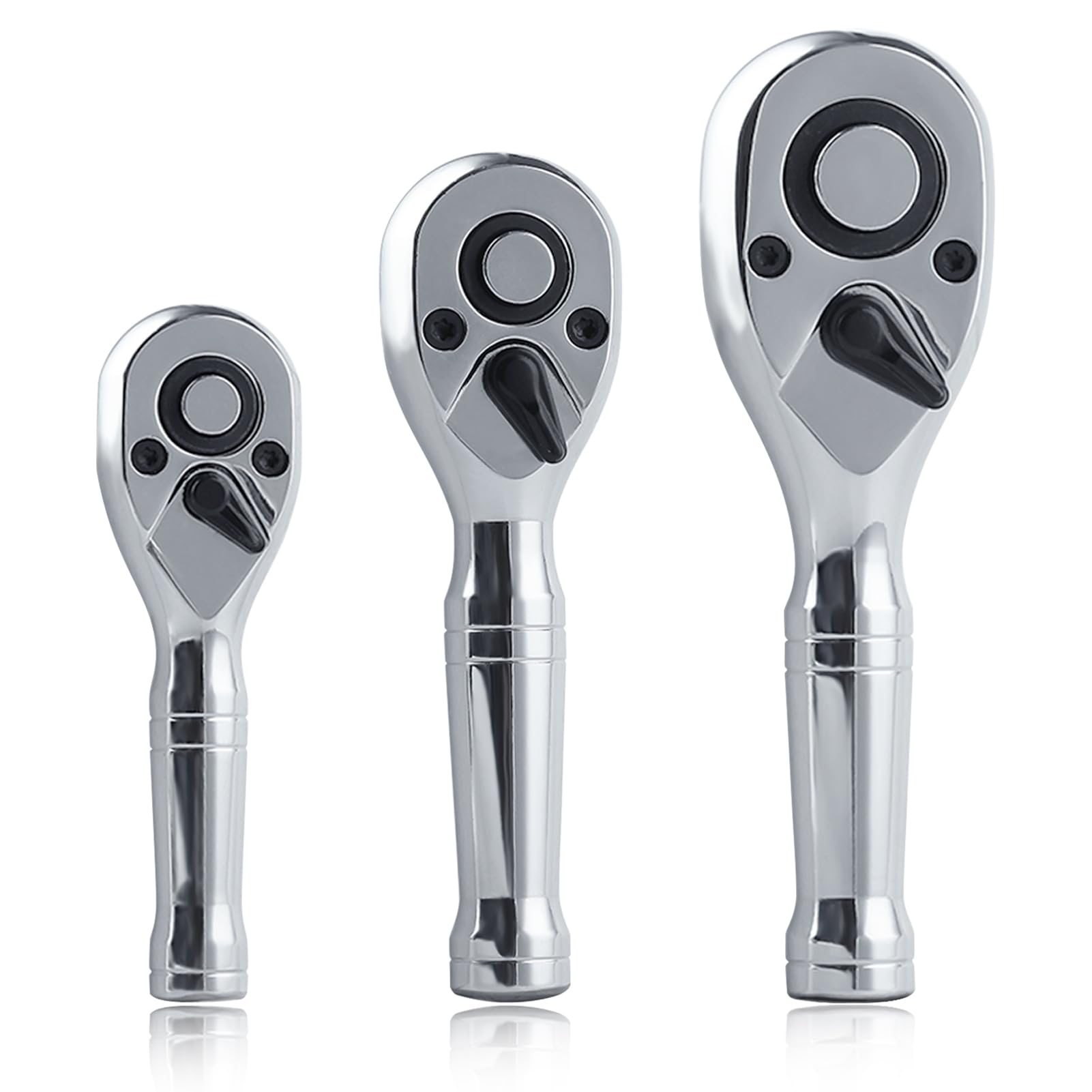 SPEEDWOX Stubby Ratchet Set 3 Piece Ratchet Tools 72-Tooth Reversible Quick-Release Small Ratchet Set Mini Ratchet 3Pcs Set Ratchet Wrenches Set 3/8 Ratchet 1/4 Ratchet 1/2 Ratchet