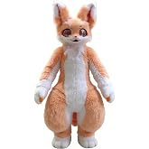 Plush Fox Mascot Costume with Cane, Orange and White, Full Body Character Suit