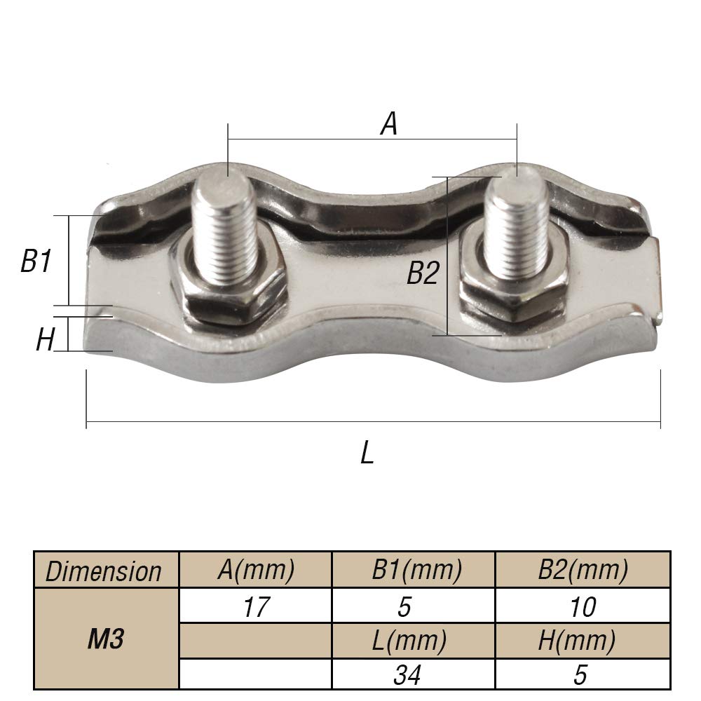 Cozihom 1/8 Inch M3 Stainless Steel Duplex 2-Post Cable Clamp, Wire Rope Clip Cable Clamp, Pack of 14 - Image 3