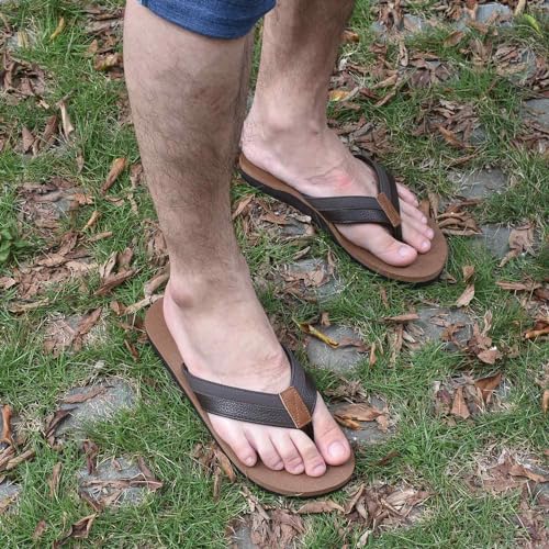 Coface Men's Summer Yoga Mat Flip Flops Beach Sandals Summer Leather Casual Slippers with Arch Support