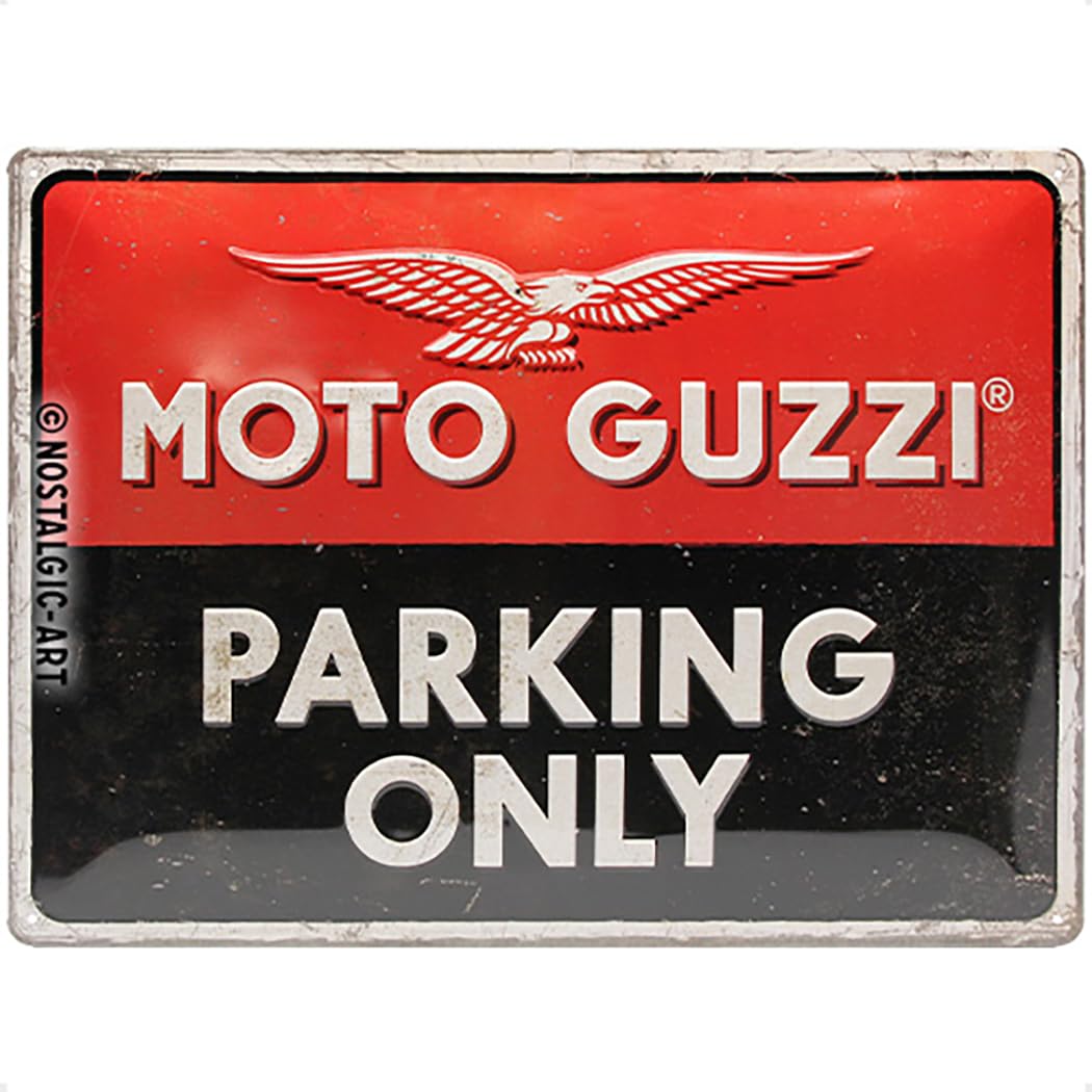 Nostalgic-Art Retro Tin Sign – Moto Guzzi – Parking Only – Gift idea for motorcycle fans, Metal Plaque, Vintage design for decoration, 30 x 40 cm
