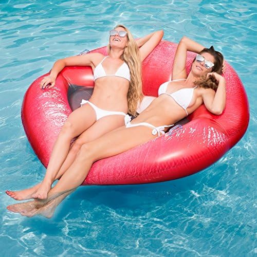 Summer Backyard Luscious Lips Floating Pool Lounger for Two Riders