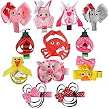LCLHB 12 Pack Mini Animal Assorted Ribbon Hair Bow for Little Girls Toddler Kids ...
