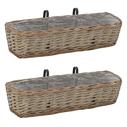 vidaXL 2X Blumenkasten 60cm Rattan Weide Balkonkasten Blumentopf Balkon Garten