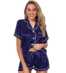 WJing Yi Jia Womens Pajama Sets XS-4XL Silk Satin