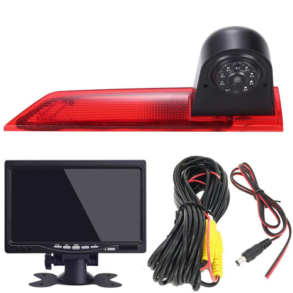 HD Auto Brake Light Roof Rear View Reversing Backup Parking Camera with Angle Adjustable Compatible with Ford Transit Custom Transporter Business MPV SUV Bus (Camera+7" monitor)