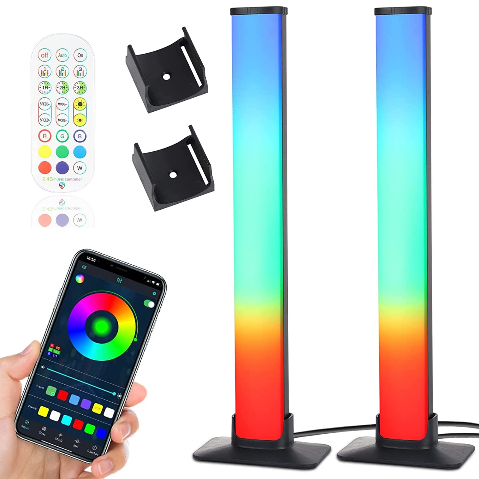 Meiyue LED Light Bars, 2PCS Dimmable RGB Flow Light Bars 16 Million Colors, Gaming Lights with APP Remote Control,Music Sync for PC, Room, Christmas Decoration