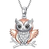LWXIE Diamond Owl Necklace 925 Sterling Silver Owl Pendant Necklace for Women with Lab Grown Diamond Cute Animal Jewelry Gift for Birthday