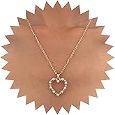 Iaceble Vintage Pearl Heart Pendent Necklace Crystal Heart Choker Necklace Gold Cz Heart Necklace Chain Hollow Heart Collar Necklace Jewelry for Women